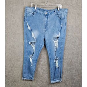 Curve Appeal Ankle Jeans Women's 4XL Blue Denim Stretch Distressed Cuffed Hem